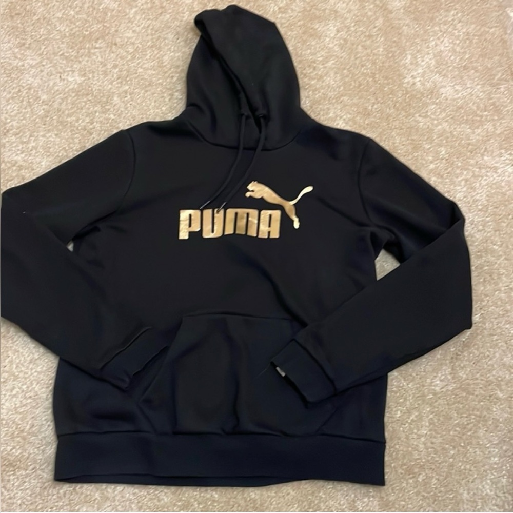 Puma Black & Gold Logo Hoodie – Size Large - Picture 6 of 9